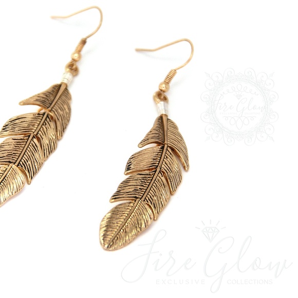 Boho Chic Gold Tone Dangling Feather Earrings - Picture 7 of 13